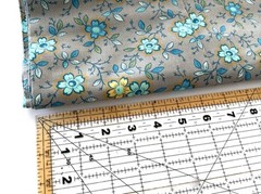 2 Yards – Blue Grey Floral Fabric Cotton Quilt Sewing Happy Floral Pink