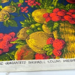 1+ Yard Vintage House N Home Fabrics Fruit Baskets Blue Red Bark Cloth Cotton