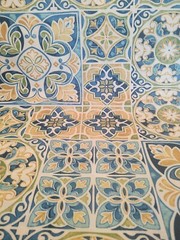 Sage Green Peacock Blue Wheat Gold Tile Design Upholstery Fab Bryant Ind. 54″
