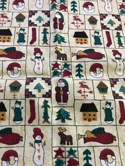 F-22-939 Christmas Themed Fabric Rem-19×46″=Santa,snowmen,trees,stockings,etc