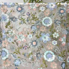 Flower Bead Embroidery Fabric Lace Tulle Dress Wedding Dress Fabric DIY Sewings