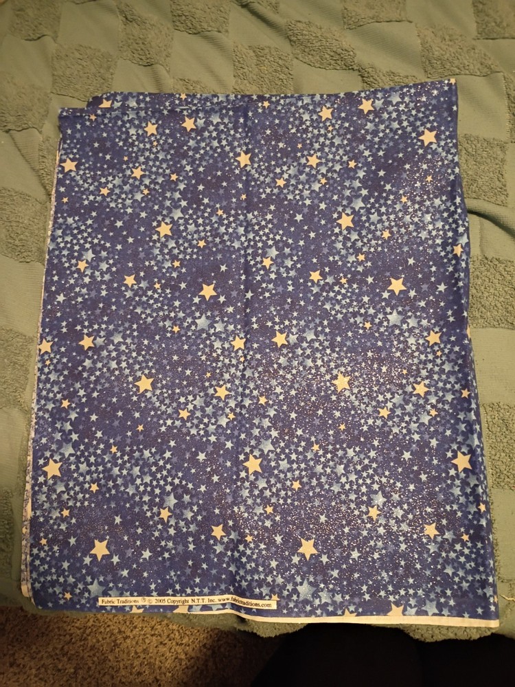 Silver Glitter Stars Blue Cotton Fabric 74×44 #28 Fabric Traditions Discont.