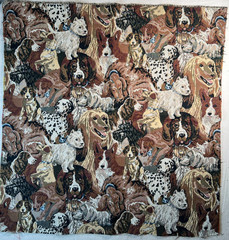 Fabric Vintage Heavy Upholstery Jacquard Tapestry Dog Breed Collage 26 L x 28″ W