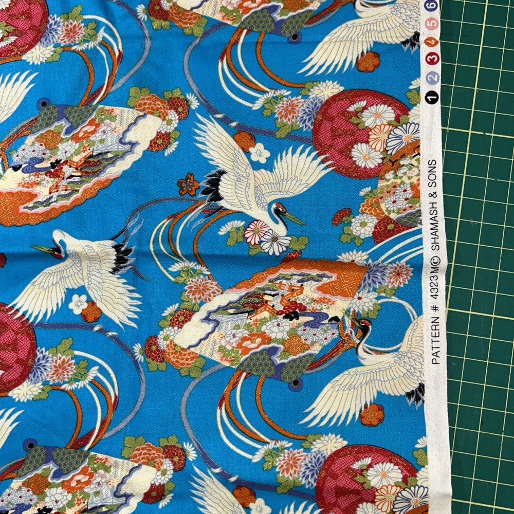 Asian Cranes 1/2 Yard 18” By 44” Shamash & Sons Cotton Fabric – New